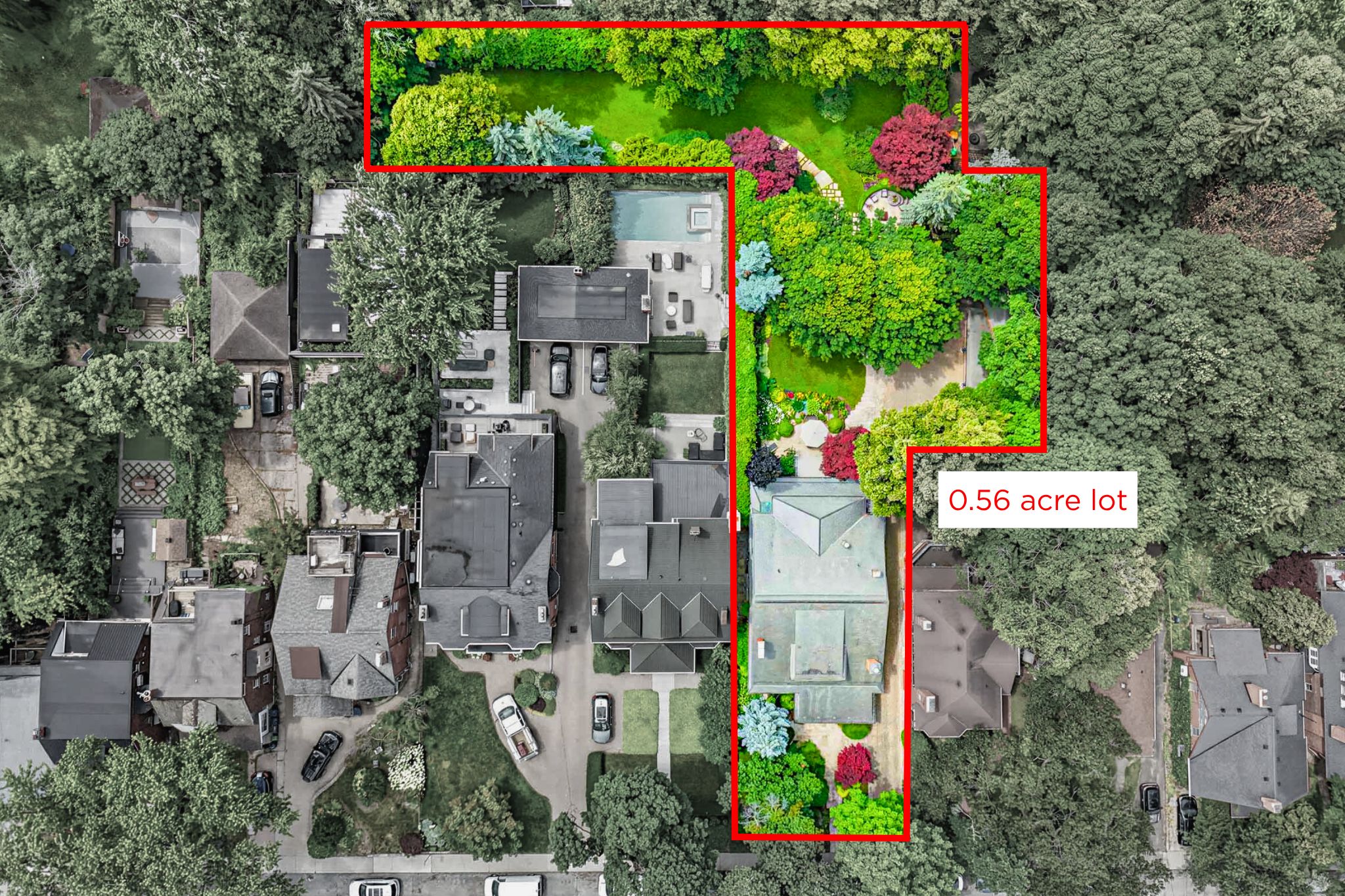 Aerial survey of the 0.56 acre lot at 270 Indian Road